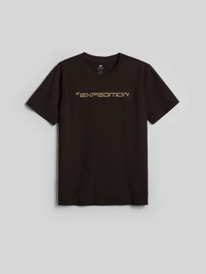 4F T-shirt regular z nadrukiem męski - brązowy S