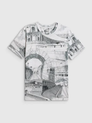 4F T-shirt regular z nadrukiem męski - czarno-biały M