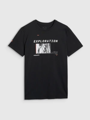 4F T-shirt regular z nadrukiem męski - czarny 3XL