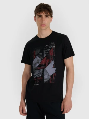 4F T-shirt regular z nadrukiem męski - czarny XXL