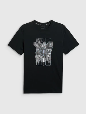 4F T-shirt regular z nadrukiem męski - czarny 3XL