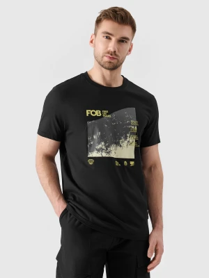 4F T-shirt regular z nadrukiem męski - czarny L