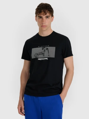 4F T-shirt regular z nadrukiem męski - czarny 3XL