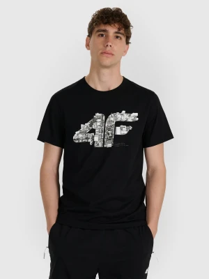 4F T-shirt regular z nadrukiem męski - czarny L