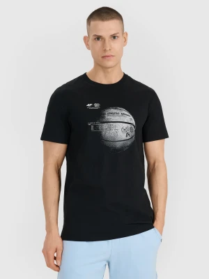 4F T-shirt regular z nadrukiem męski - czarny S