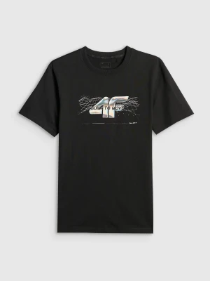 4F T-shirt regular z nadrukiem męski - czarny XL
