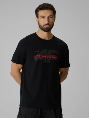 4F T-shirt regular z nadrukiem męski - czarny M