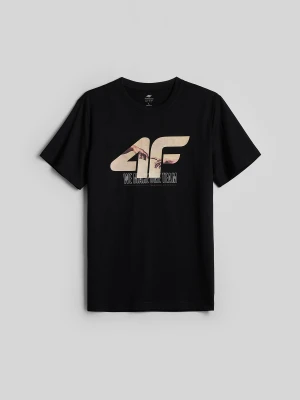 4F T-shirt regular z nadrukiem męski - czarny L