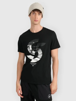 4F T-shirt regular z nadrukiem męski - czarny S