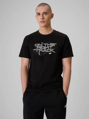 4F T-shirt regular z nadrukiem męski - czarny S