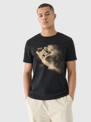 4F T-shirt regular z nadrukiem męski - czarny XXL