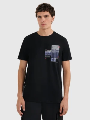 4F T-shirt regular z nadrukiem męski - czarny S