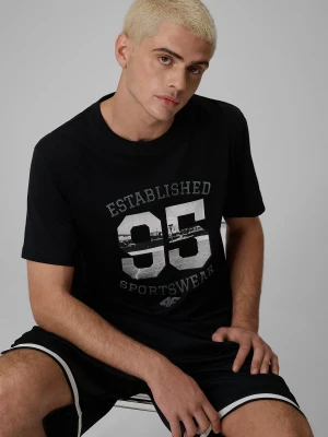 4F T-shirt regular z nadrukiem męski - czarny XL