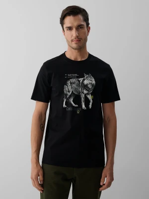 4F T-shirt regular z nadrukiem męski - czarny L
