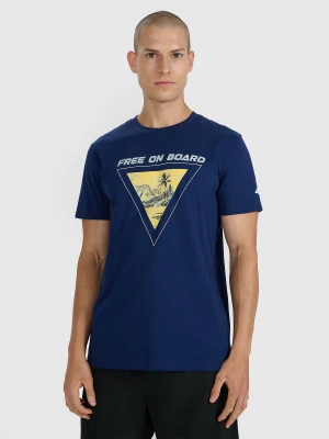 4F T-shirt regular z nadrukiem męski - granatowy XXL