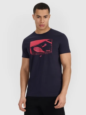 4F T-shirt regular z nadrukiem męski - granatowy XXL