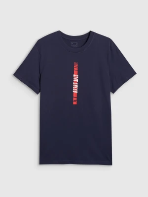 4F T-shirt regular z nadrukiem męski - granatowy XXL
