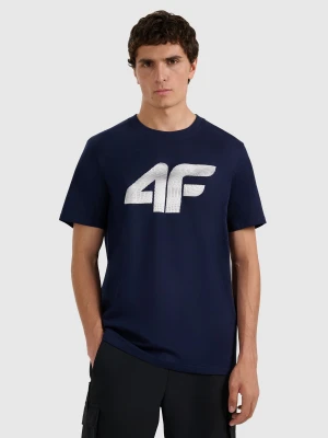 4F T-shirt regular z nadrukiem męski - granatowy S