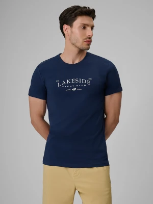 4F T-shirt regular z nadrukiem męski - granatowy L