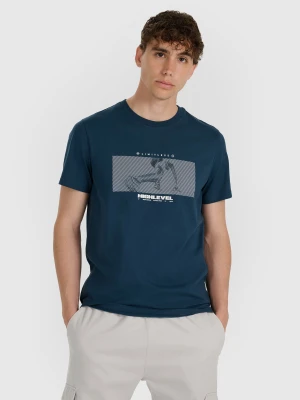 4F T-shirt regular z nadrukiem męski - granatowy S