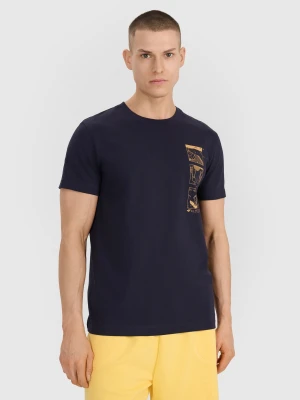 4F T-shirt regular z nadrukiem męski - granatowy S