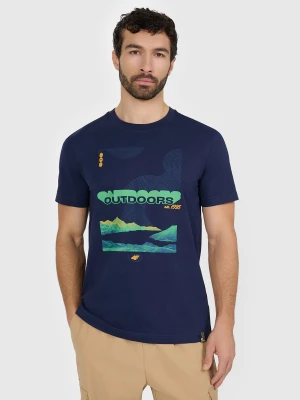 4F T-shirt regular z nadrukiem męski - granatowy S