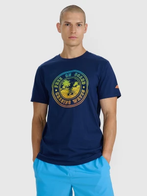 4F T-shirt regular z nadrukiem męski - granatowy M