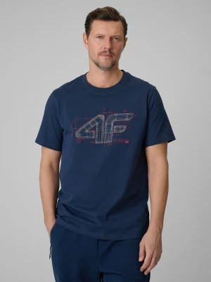 4F T-shirt regular z nadrukiem męski - granatowy L
