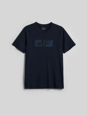 4F T-shirt regular z nadrukiem męski - granatowy S