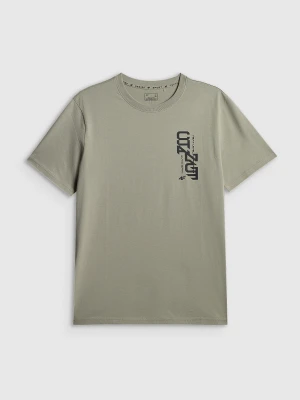 4F T-shirt regular z nadrukiem męski - khaki L