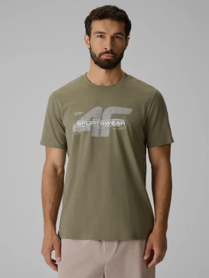 4F T-shirt regular z nadrukiem męski - khaki L zielony