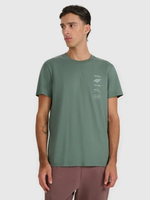 4F T-shirt regular z nadrukiem męski - khaki XL
