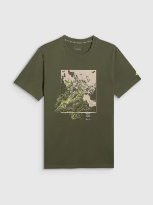 4F T-shirt regular z nadrukiem męski - khaki M