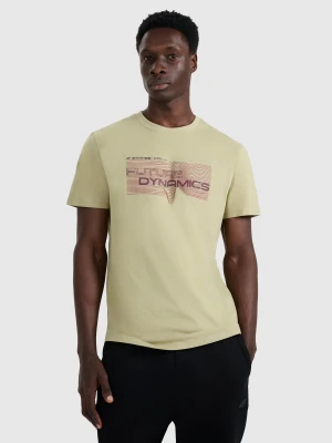 4F T-shirt regular z nadrukiem męski - khaki XL zielony