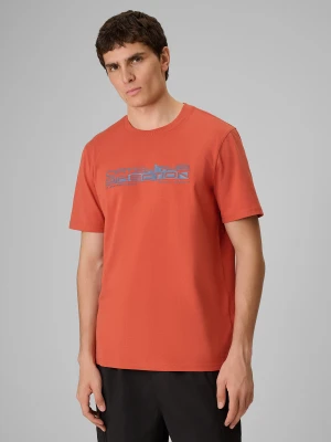 4F T-shirt regular z nadrukiem męski - koralowy L