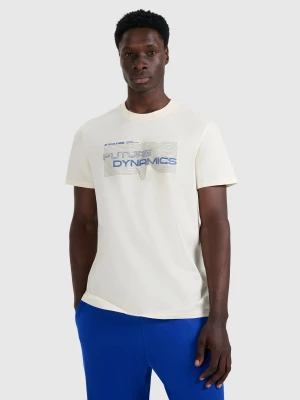 4F T-shirt regular z nadrukiem męski - kremowy M