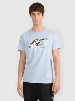 4F T-shirt regular z nadrukiem męski - niebieska XL