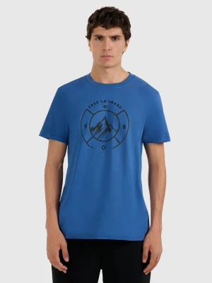 4F T-shirt regular z nadrukiem męski - niebieski 3XL