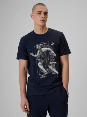 4F T-shirt regular z nadrukiem męski - niebieski L
