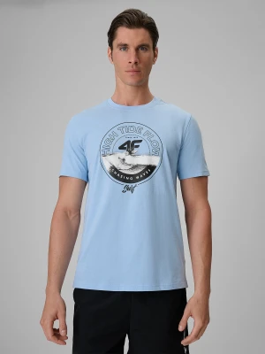 4F T-shirt regular z nadrukiem męski - niebieski M