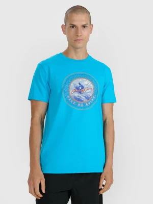 4F T-shirt regular z nadrukiem męski - niebieski S