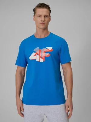 4F T-shirt regular z nadrukiem męski - niebieski M