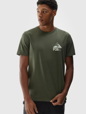 4F T-shirt regular z nadrukiem męski - oliwkowy/khaki S