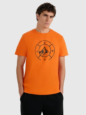4F T-shirt regular z nadrukiem męski - pomarańczowy 3XL