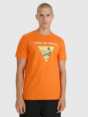 4F T-shirt regular z nadrukiem męski - pomarańczowy S