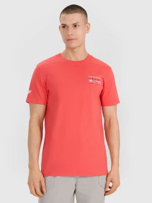 4F T-shirt regular z nadrukiem męski - różowy S