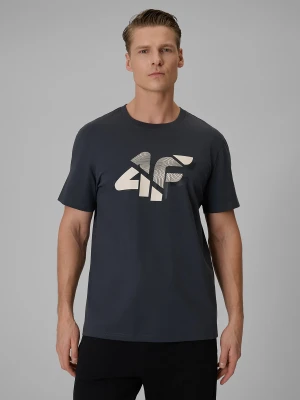 4F T-shirt regular z nadrukiem męski - szary L
