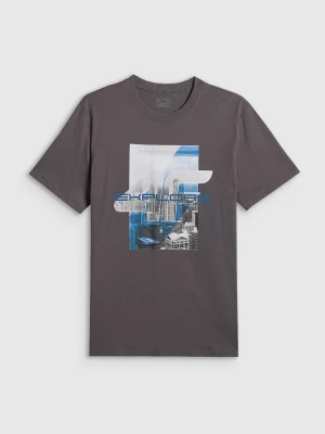 4F T-shirt regular z nadrukiem męski - szary XXL