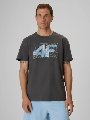 4F T-shirt regular z nadrukiem męski - szary L