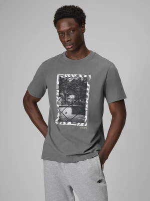 4F T-shirt regular z nadrukiem męski - szary L